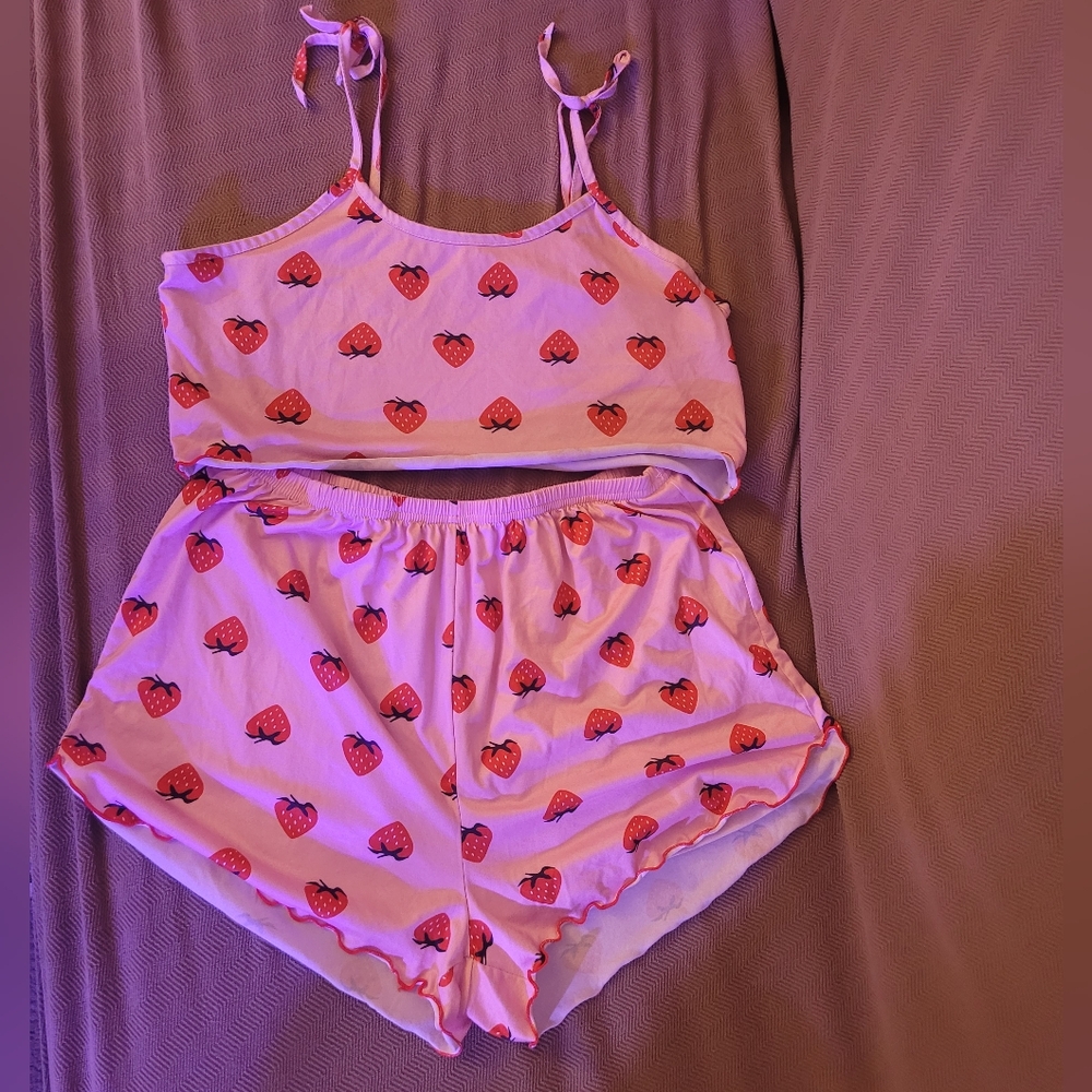 Charming Pink Strawberry Pajama Set